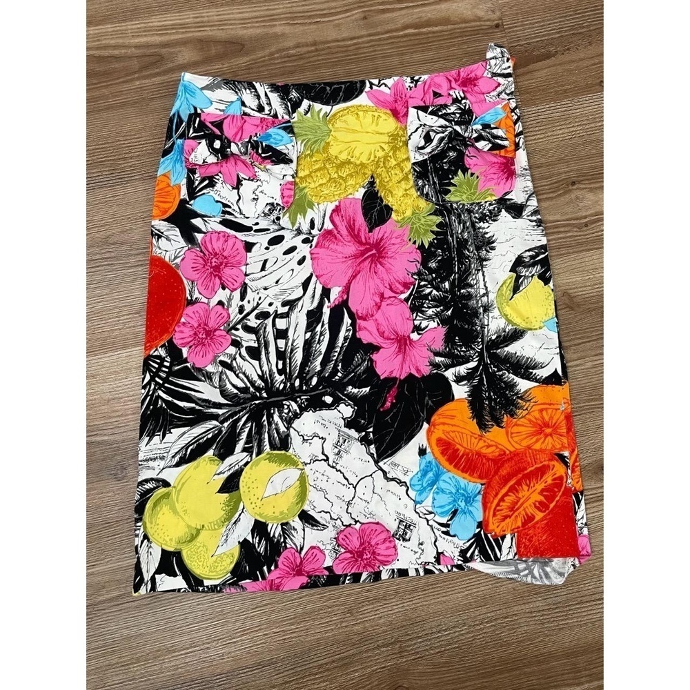 Vintage Grace Elements Bold Multi-Color Tropical Print Fruit Floral Skirt Size 8